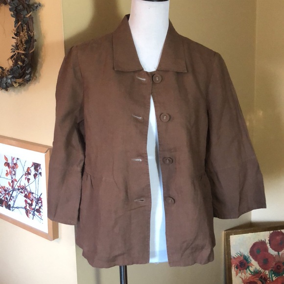 J JILL size Medium 100% Linen Jacket Empire BellSleeve LagenLook Fabric Buttons - Picture 7 of 16